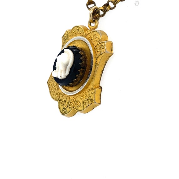 Vintage Gold Toned Cameo Mourning Pendant - image 2