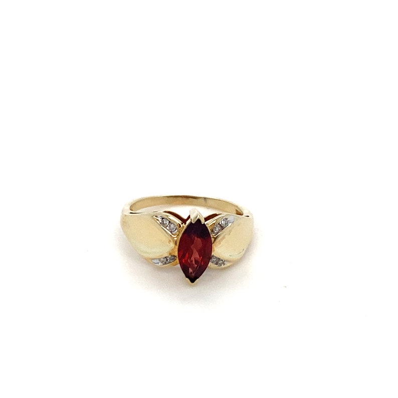 Vintage yellow Gold and Marquise Cut Garnet and Diamond Ring image 1