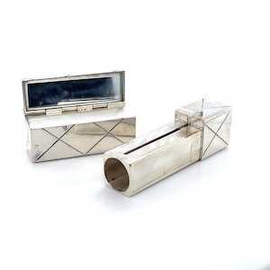 Vintage Sterling Silver Art Deco Styled  Mirrored Collectible Lipstick Case