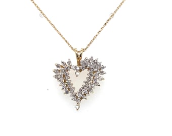 Vintage Gold Pendant Diamond Heart Shaped with 18 " Chain