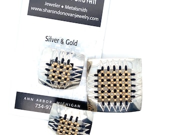 Sterling Silver Gold Thread Woven Earring Pendant Set Sharon M. Donovan