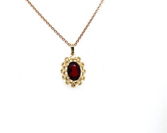 Vintage Gold Pendant Framed Garnet on 18 " Chain