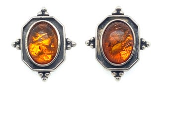 Vintage Sterling Stud Earrings with Amber