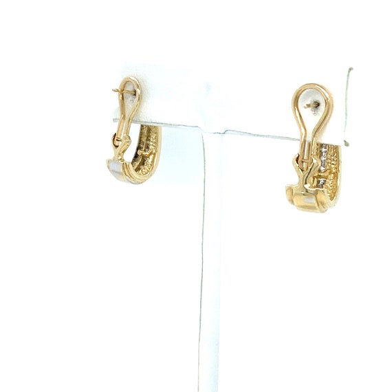 Vintage Yellow Gold J Hook Diamond Hoop Earrings - image 4