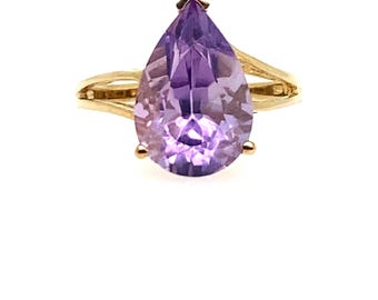 Vintage Gold Statement Ring Pear Shaped Amethyst Size 7 3/4