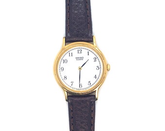 Classic Vintage Yellow Gold Lady's Seiko Wrist Watch with Leather Strap