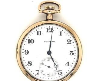 Antique Yellow Gold Waltham Open Face Pocket Watch