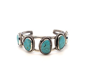 Vintage Sterling Silver Multi Stone Turquoise Cuff Bracelet