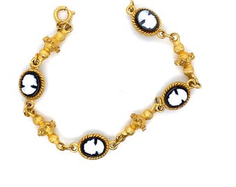 Vintage Gold Bracelet with Cameo Framed Links