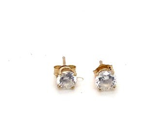 Vintage Gold Stud Earrings with Diamond Simulant