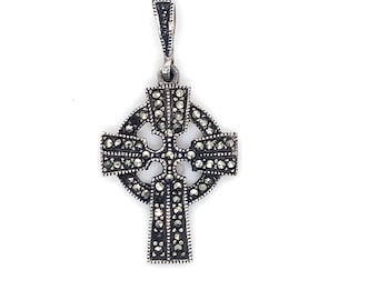 Vintage Sterling Celtic Cross with Nimbus and Marcasite