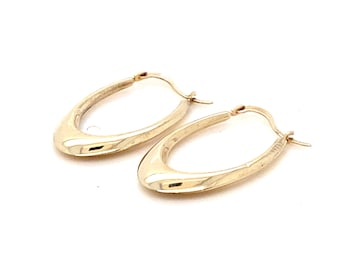 Vintage Gold Hoop Earrings Oval Shaped with Wire Latch