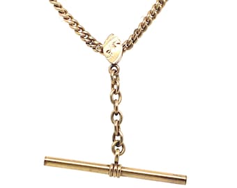 Vintage Yellow Gold T Bar Necklace made with Pocket Watch Chains 20"  Long