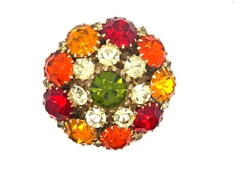 Vintage Gold Brooch with Rhinestones Cluster