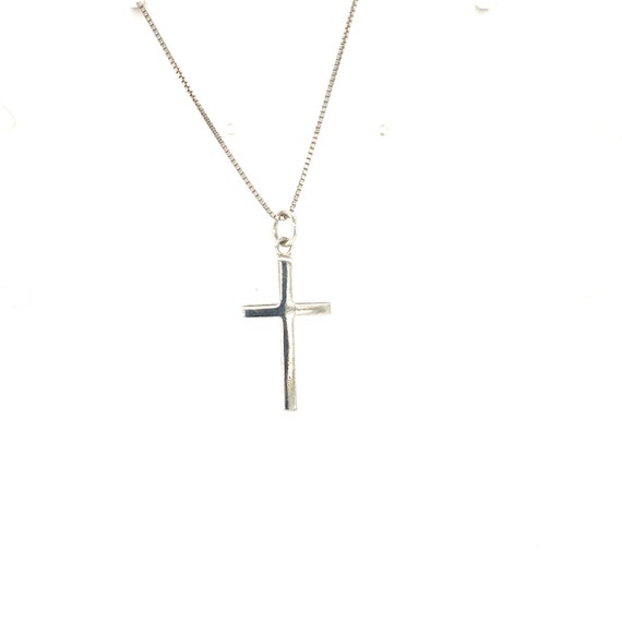 Vintage Simple Sterling Silver Cross on Box Chain - image 1