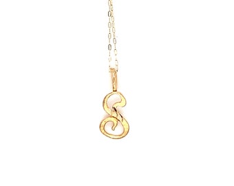 Vintage Yellow Gold Letter "S" Pendant on Thin Chain