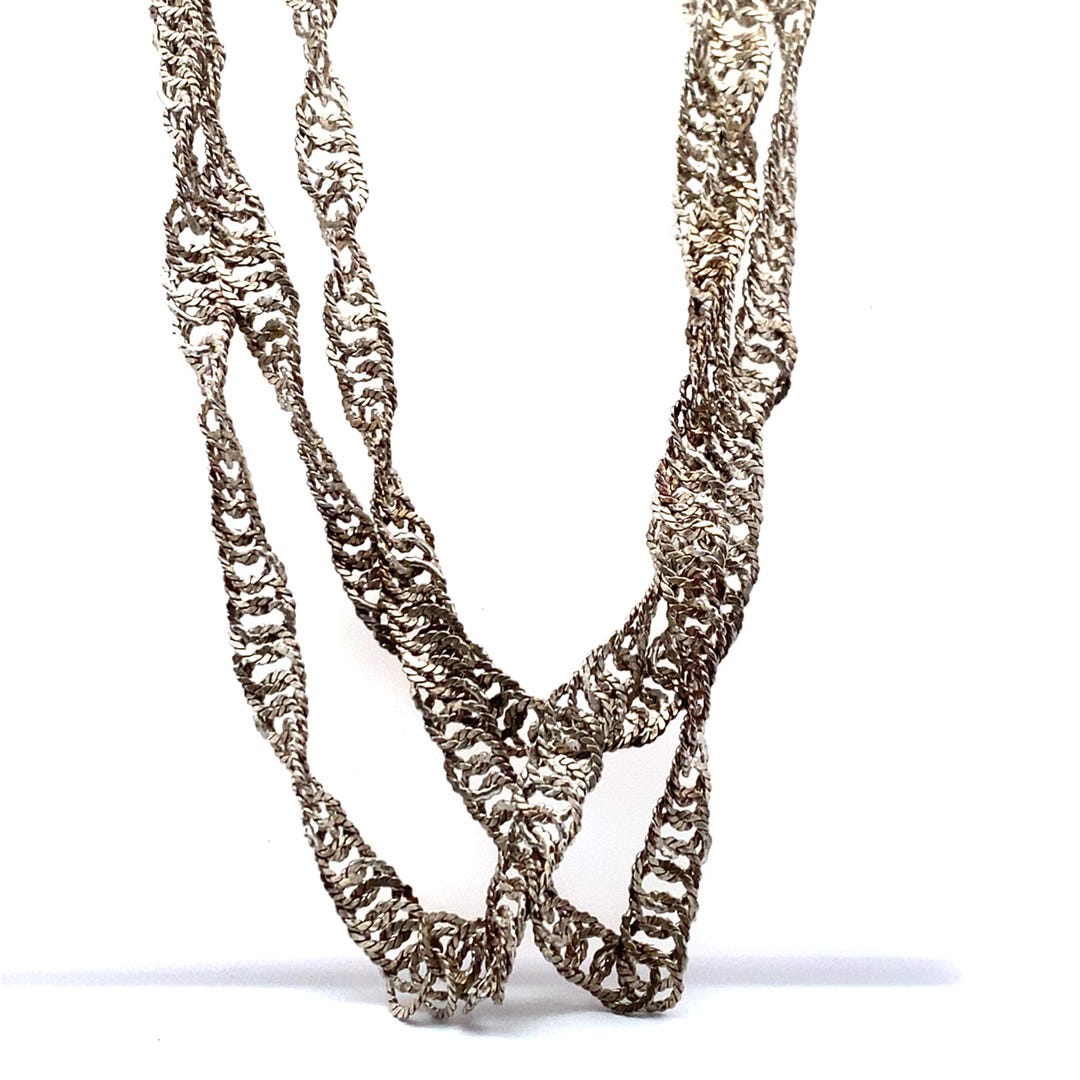 Endless Chain Piercing Pattern Vintage Sterling Necklace Endless Chain Maille With Twisted Circle ...