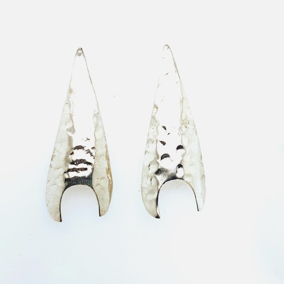Vintage Sterling Drop Earrings Mexico Hammered Teardrops