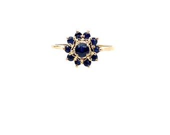 Vintage Gold Statement Ring with Sapphires and Diamonds Size 6 1/4