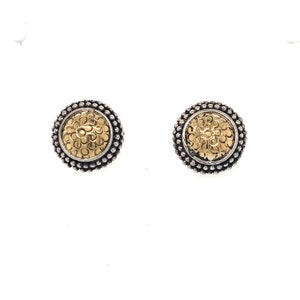 Vintage Sterling Silver and 18 Kt. Yellow Gold Byzantine Stud Earrings