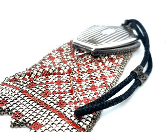 Antique Mesh Compact Purse made by Whiting and Davis with Cord Handle