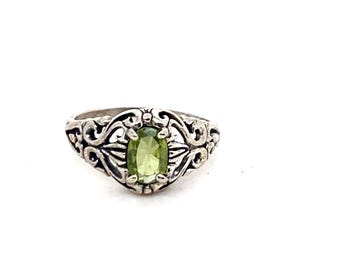 Vintage Sterling Statement Ring with Filigree Work and Peridot Size 7