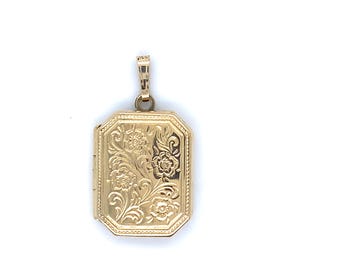 Vintage Gold Locket Rectangular with Floral Design