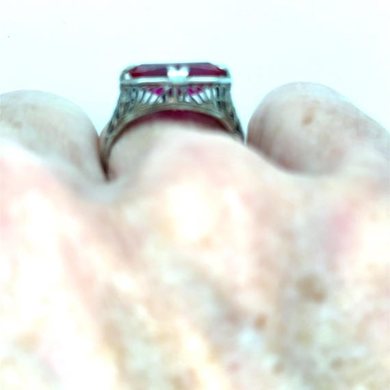 Antique Gold and Ruby Statement Ring with Filigre… - image 7