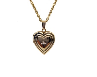 Vintage Yellow Gold Filled Heart Locket With Chain