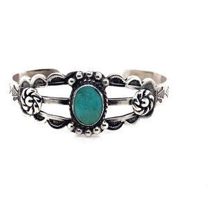 Vintage Sterling Silver and Turquoise Fred Harvey Era Styled Cuff Bracelet