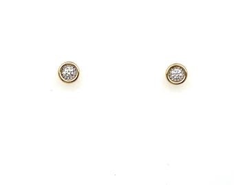 Vintage Gold Stud Earrings Bezel Set Diamonds