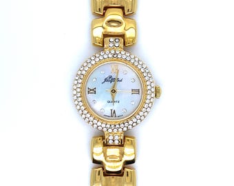 Vintage Women's Gold Wrist Watch Pierre Jacquard with Crystal Bezel