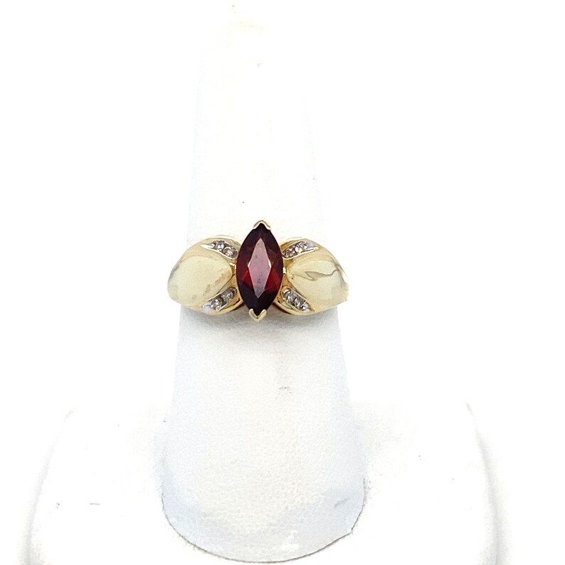 Vintage yellow Gold and Marquise Cut Garnet and Diamond Ring image 2