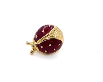 Vintage Gold Brooch Enameled Ladybug