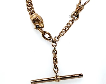Vintage Yellow Gold T Bar Necklace made with Pocket Watch Chains 16 "  Long