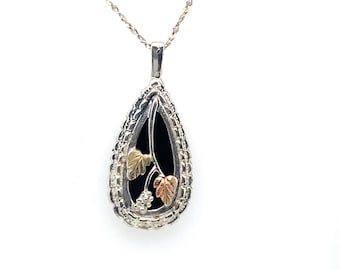 Vintage Sterling Statement Necklace Black Hills Gold with Grapes and Leaves 18 " Long-