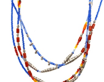 Sterling Silver and Bright Multi Colored Extra long Bead Necklace