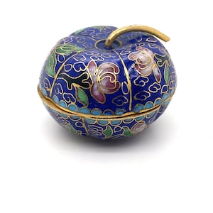 Vintage Brass and Cloisonne Floral Themed Trinket Box With Lid