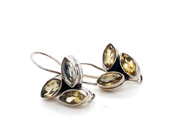 Vintage Sterling Drop Earrings with Marquise Citrine Cluster