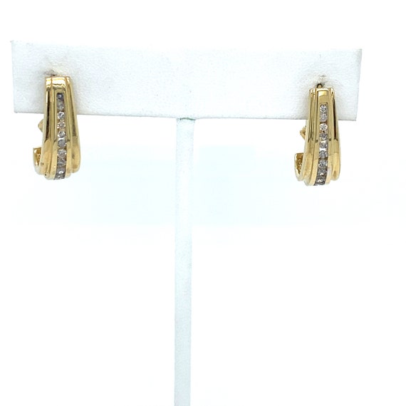 Vintage Yellow Gold J Hook Diamond Hoop Earrings - image 6