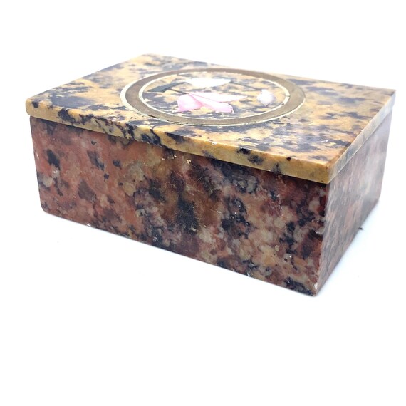 Vintage Carved Alabaster Oval Trinket Jewelry Box… - image 8