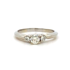 Vintage White Gold Three Round Cut Diamond Engagement Ring