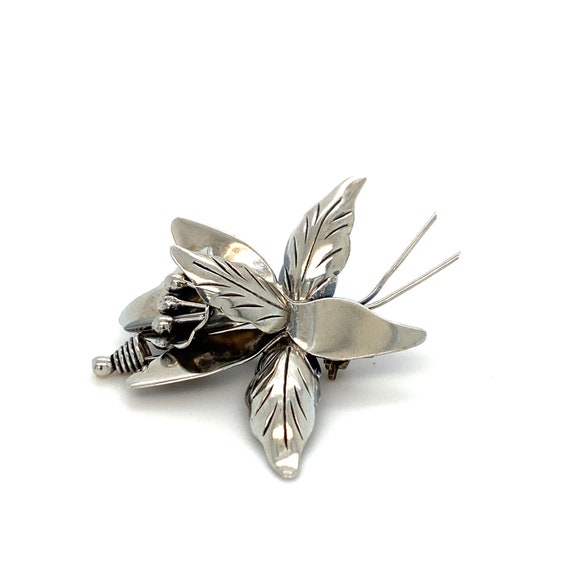Vintage Taxco  Sterling Silver Tiger Lily Brooch - image 1