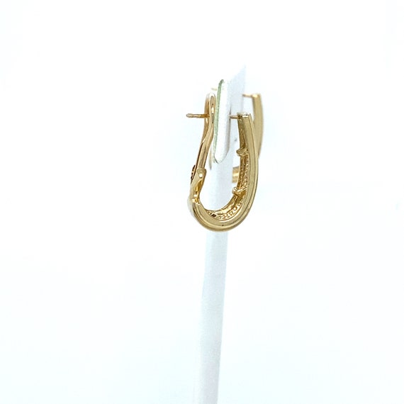 Vintage Yellow Gold J Hook Diamond Hoop Earrings - image 5