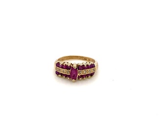 Vintage Yellow Gold Ruby and Diamond Double Row Ring