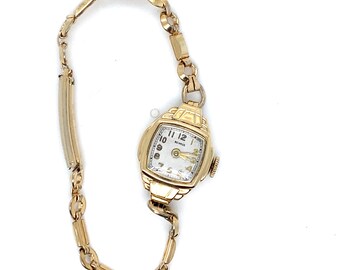 Vintage Gold Women's Wrist Watch Benrus Mechanical with Metal Band and Original Box