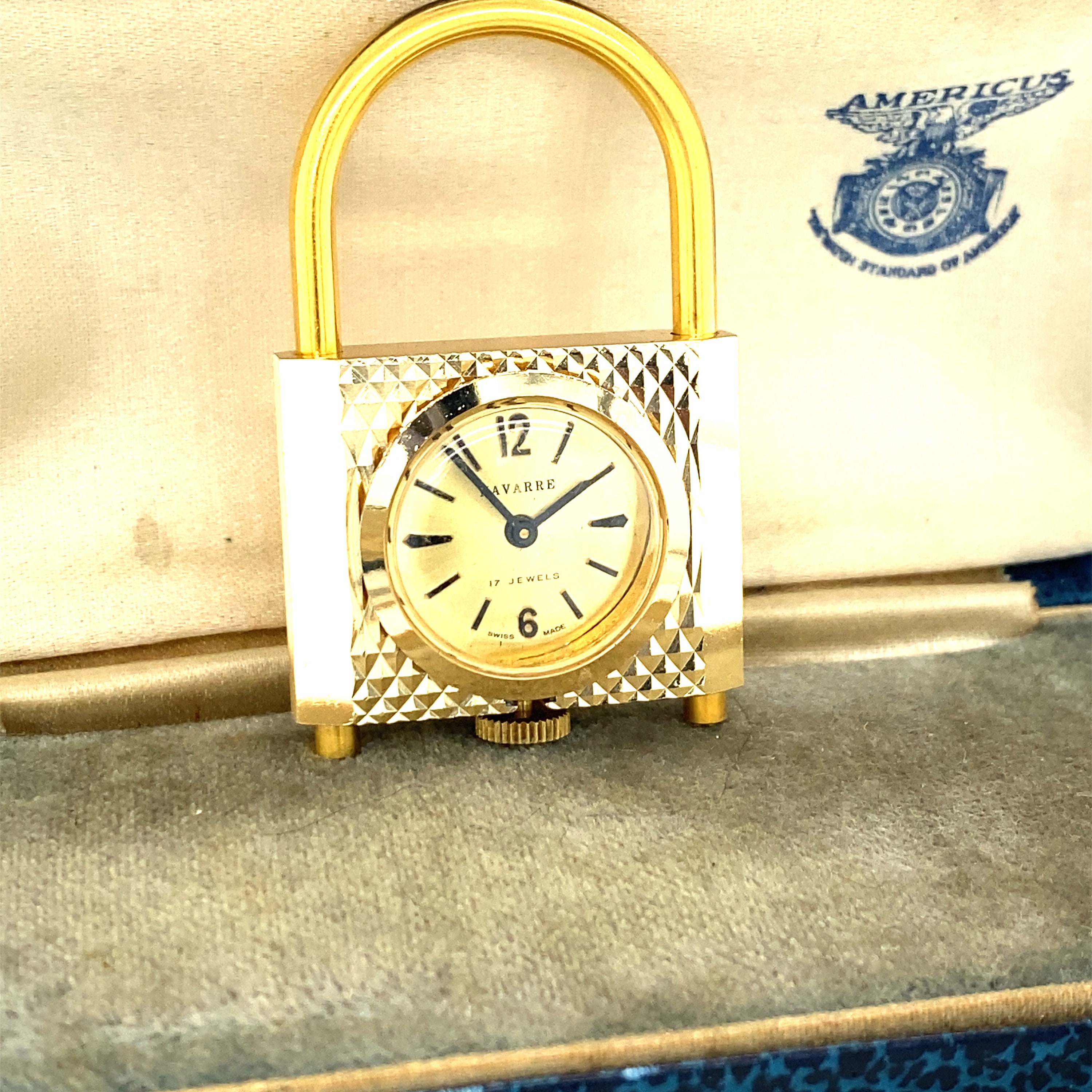Vintage Gold Toned Navarre Lock Small Mechanical Pocket Watch Vintage Gold Toned Navarre Lock Small Mechanical Pocket  main image 2