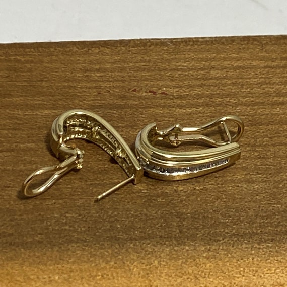 Vintage Yellow Gold J Hook Diamond Hoop Earrings - image 10