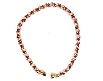 Vintage Gold Gemstone Bracelet  Rubies Alternating S Links
