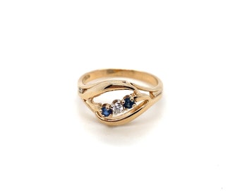 Vintage Yellow Gold Sapphire and Diamond Freeform Ring